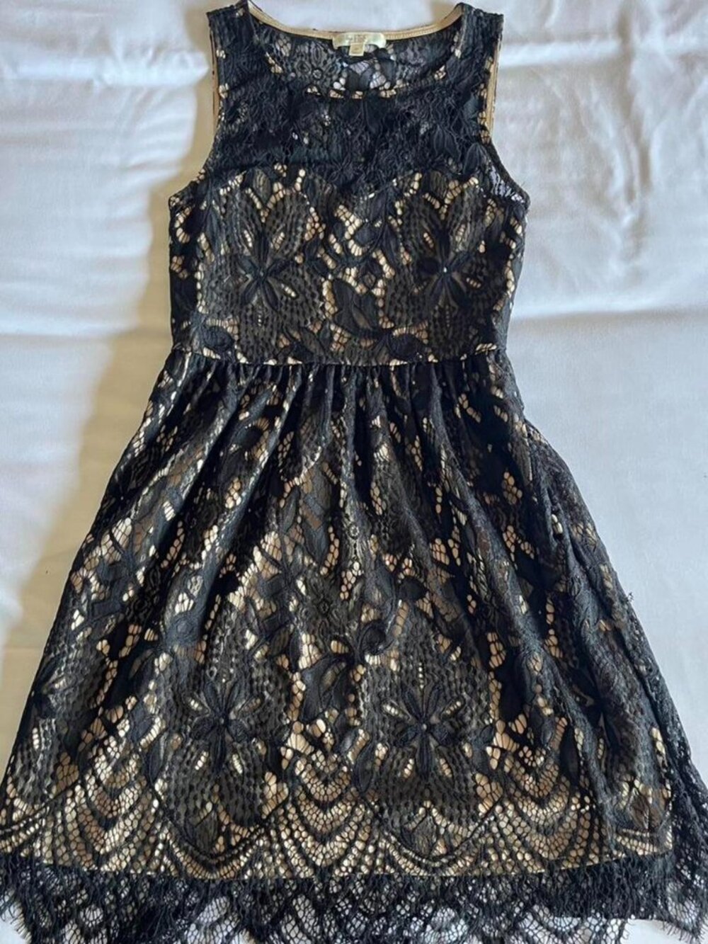 Beautiful Black Lace Overlay Mini Dress